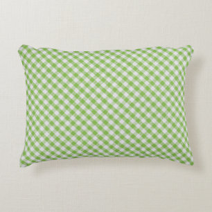 Green chequered fabric: closeup texture. decorative cushion
