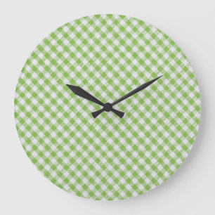 Green chequered fabric: closeup texture. large clock
