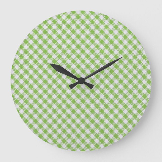 Green chequered fabric: closeup texture. large clock (Front)