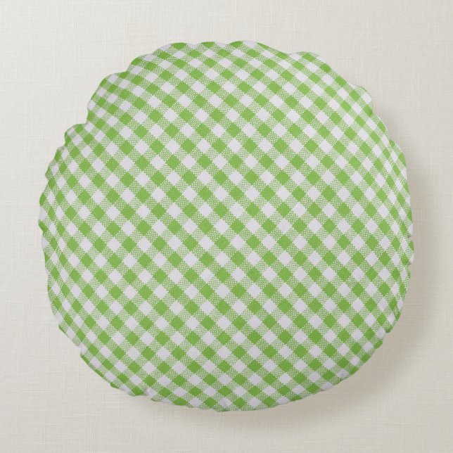 Green chequered fabric: closeup texture. round cushion (Front)