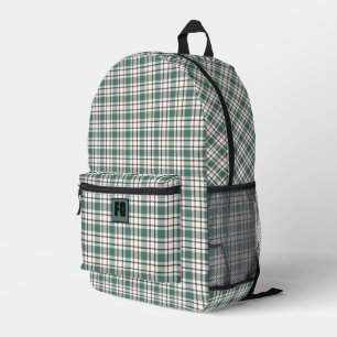 green chequered light tartan pattern printed backpack