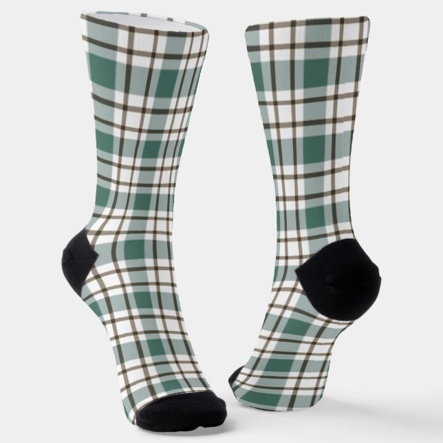 green chequered light tartan pattern socks (Angled)