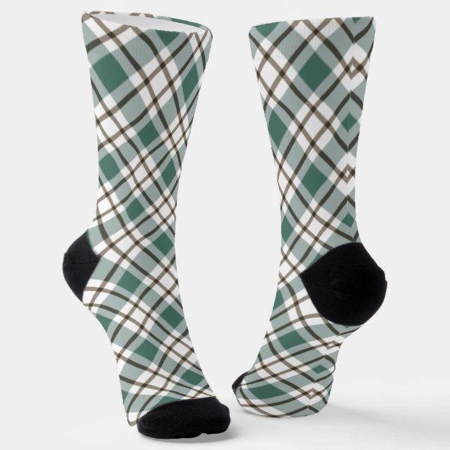green chequered light tartan pattern socks (Angled)