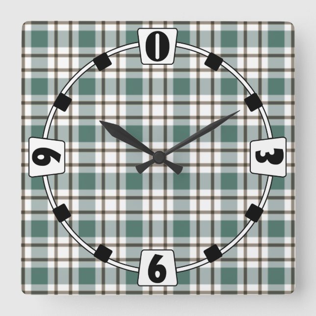 green chequered light tartan pattern square wall clock (Front)