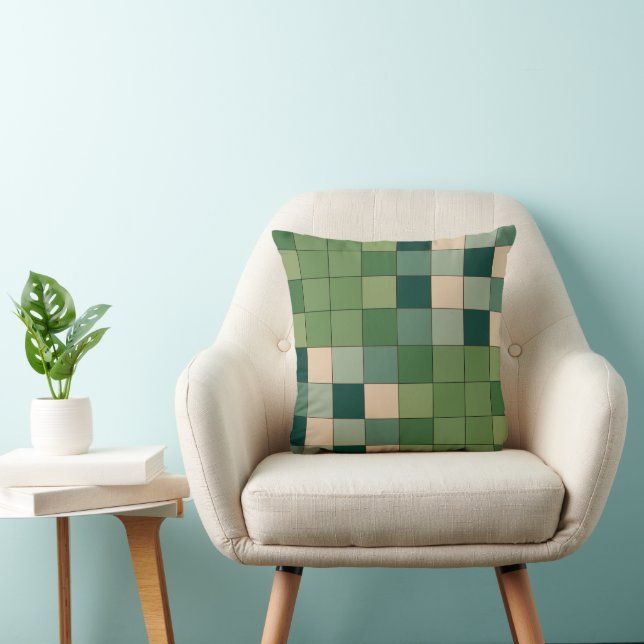 Green Chequered Modern Farmhouse Accent Cushion (Chair)