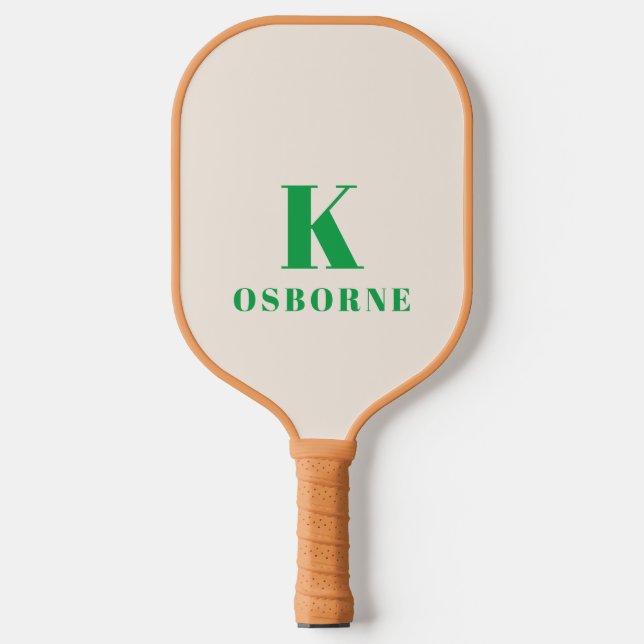 Green Chequered Modern Monogram Pickleball Paddle (Front)