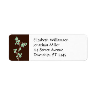 Green Cherry Blossom Brown Return Address Labels