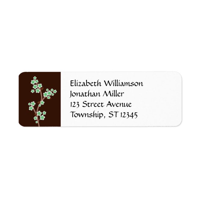 Green Cherry Blossom Brown Return Address Labels (Front)