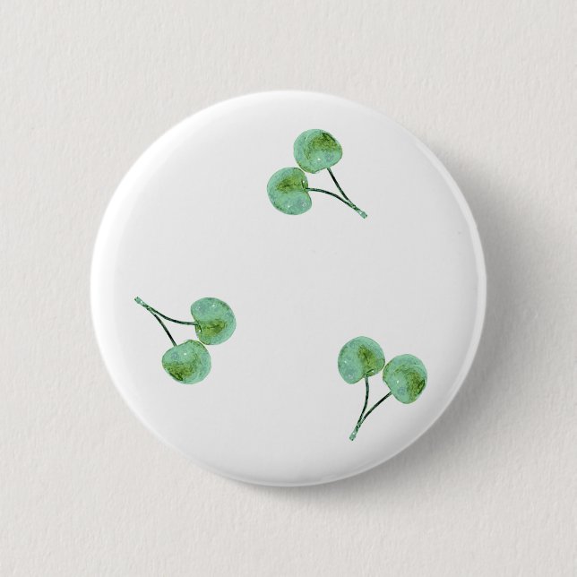 Green Cherry Pattern 6 Cm Round Badge (Front)