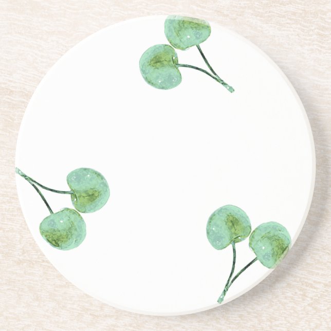 Green Cherry Pattern Coaster (Front)