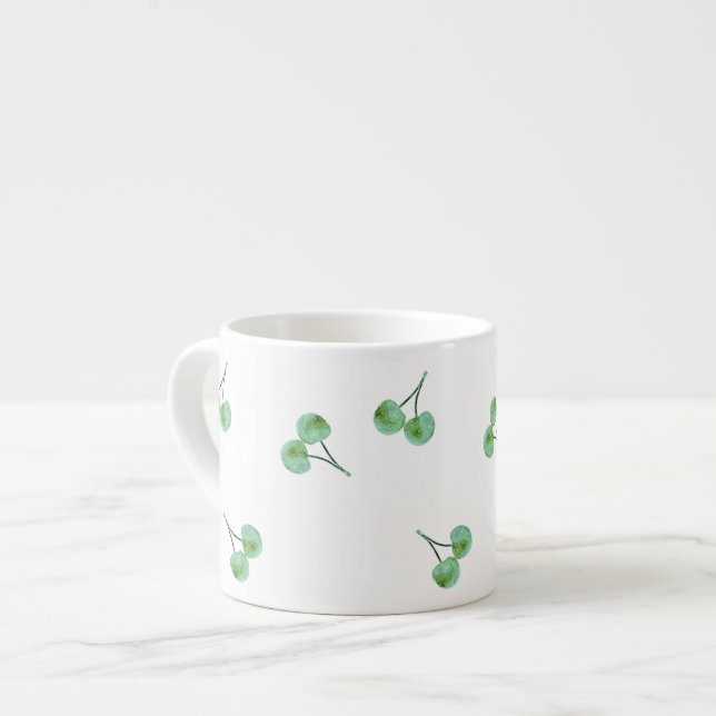 Green Cherry Pattern Espresso Cup (Front Left)