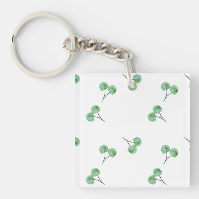 Green Cherry Pattern Key Ring (Front)