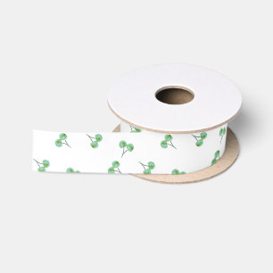 Green Cherry Pattern Satin Ribbon