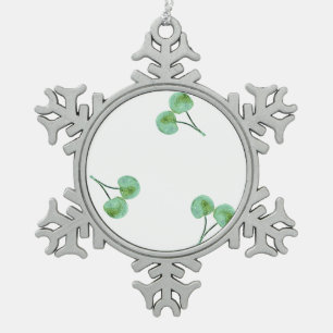Green Cherry Pattern Snowflake Pewter Christmas Ornament