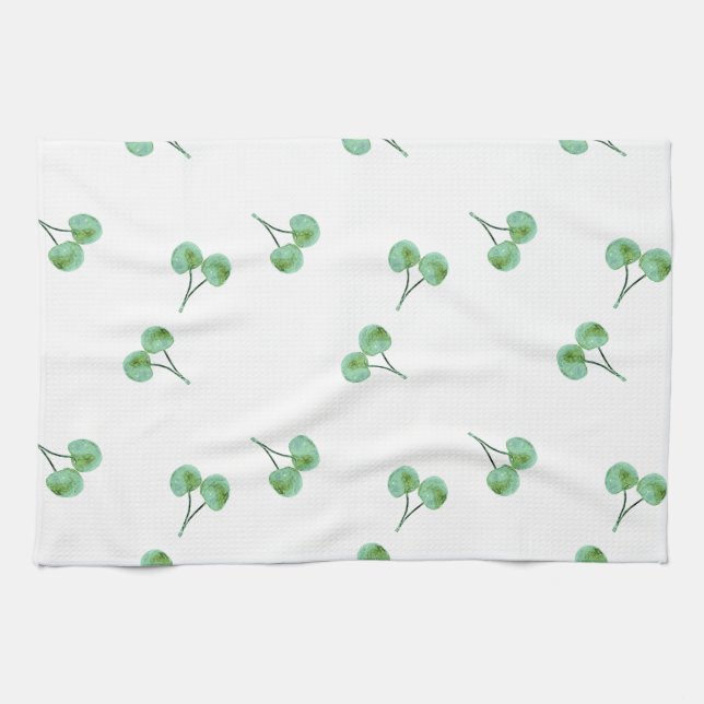 Green Cherry Pattern Tea Towel (Horizontal)