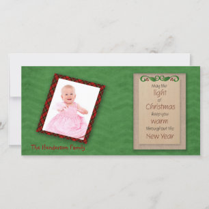 Green Chevron and Red Plaid Christmas Photo Card