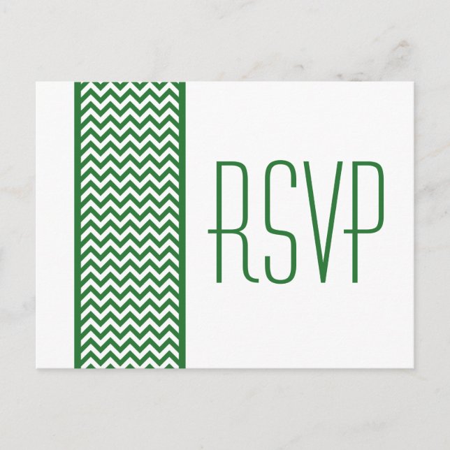 Green Chevron Border RSVP Postcard (Front)