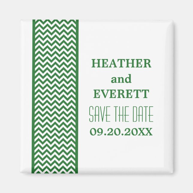 Green Chevron Border Save the Date Magnet (Front)