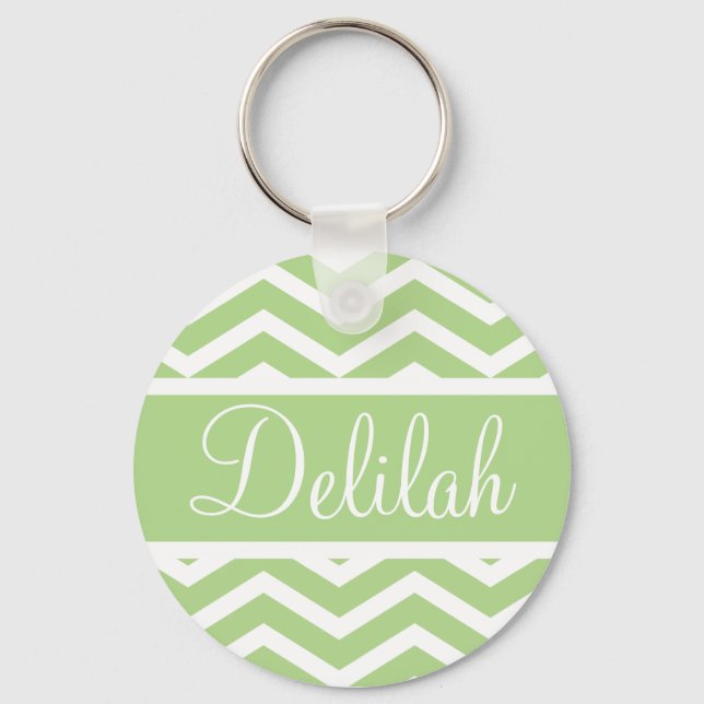 Green Chevron Custom Name Key Ring (Front)