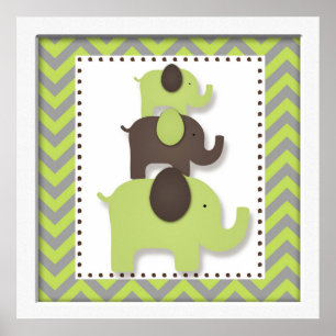 Green Chevron Elephant Nursery Wall Art