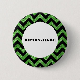 Green Chevron Glitter Baby Shower Button