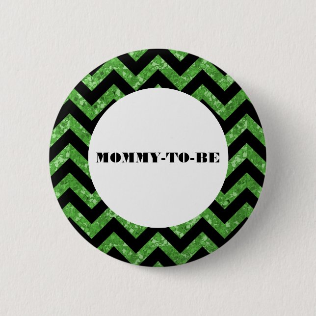 Green Chevron Glitter Baby Shower Button (Front)