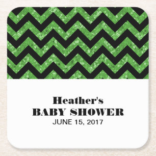 Green Chevron Glitter Baby Shower Coasters