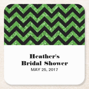 Green Chevron Glitter Bridal Shower Coasters