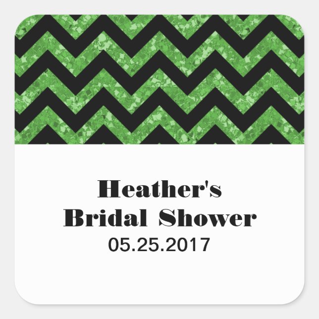 Green Chevron Glitter Bridal Shower Stickers (Front)