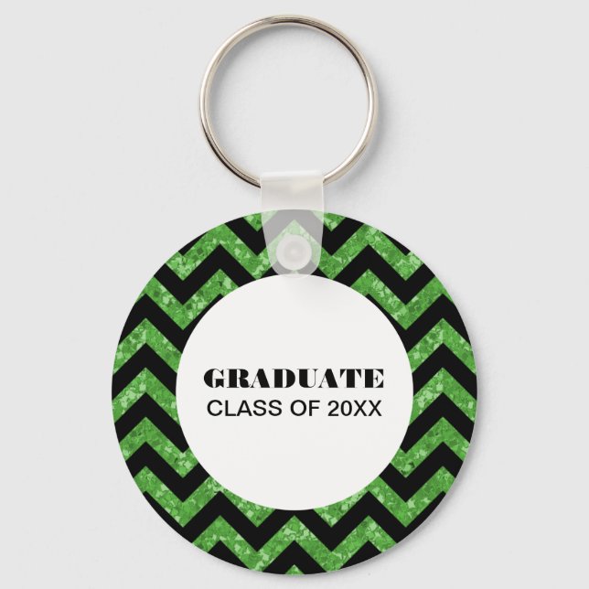 Green Chevron Glitter Graduation Keychain (Front)