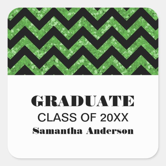 Green Chevron Glitter Graduation Stickers (Front)
