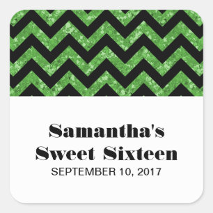 Green Chevron Glitter Sweet 16 Stickers