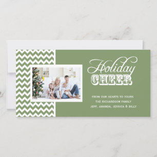 Green Chevron Holiday Cheer Photo Cards