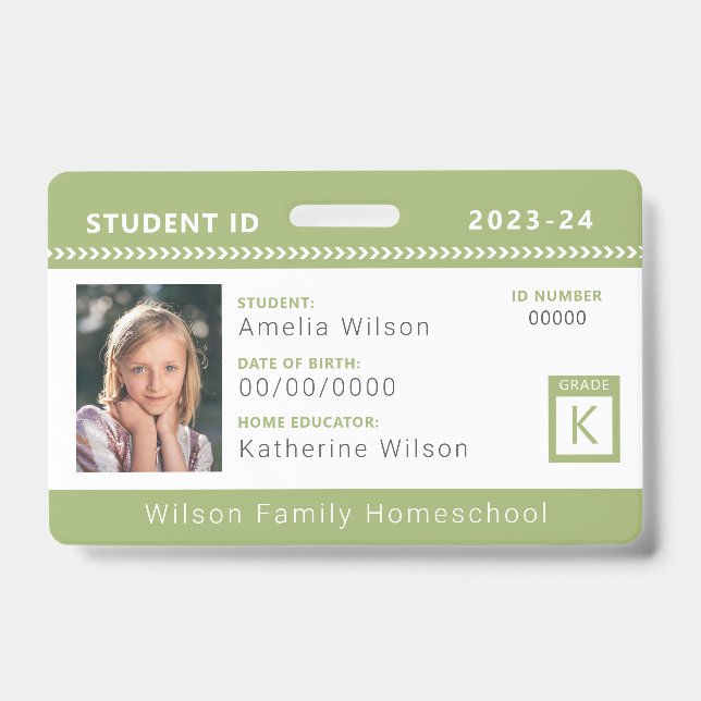 Green Chevron Homeschool Student ID Badge (Front)