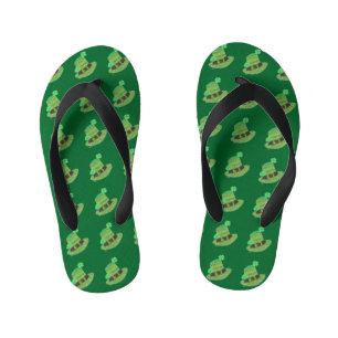 Green chevron leprechaun's hat kids flip flops