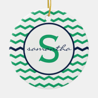Green Chevron Monogram Ceramic Tree Decoration