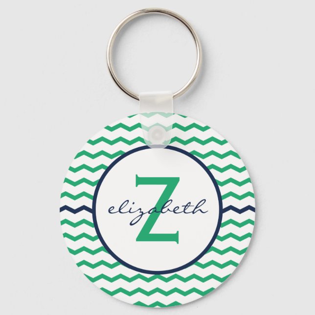 Green Chevron Monogram Key Ring (Front)