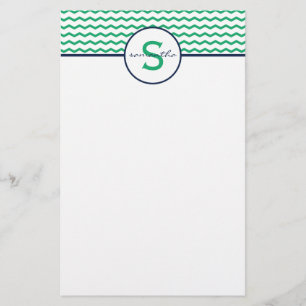 Green Chevron Monogram Stationery