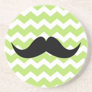 Green chevron pattern moustache thirsty sandstone coaster