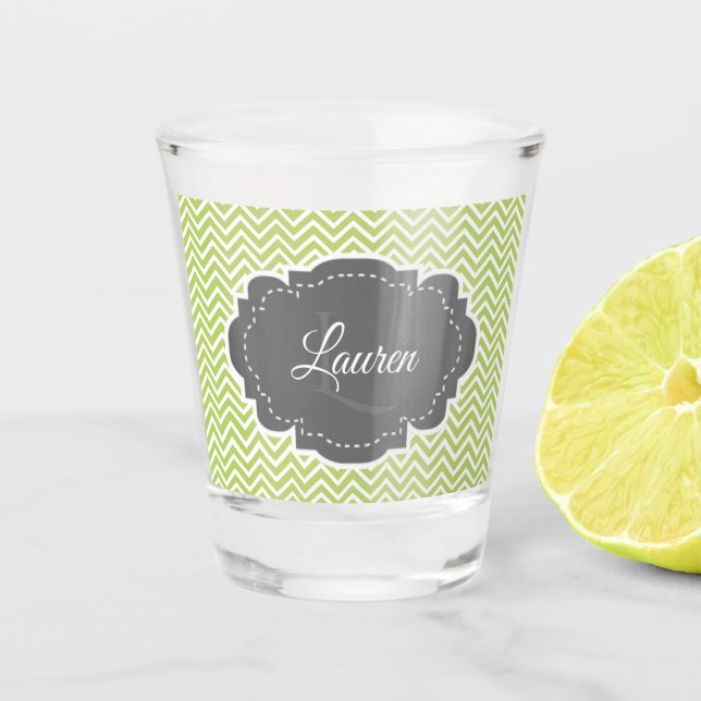Green Chevron Personalised Shot glass (Front)