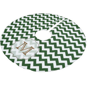 Green Chevron Stripe Monogram Initial Tree Skirt