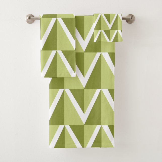 Green Chevron Stripe Pattern Bath Towel Set (Insitu)