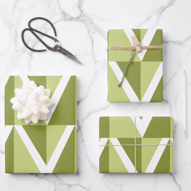 Green Chevron Stripe Pattern Wrapping Paper Sheet (Front)