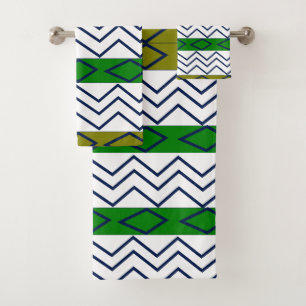 Green Chevron Stripes Geometric Pattern  Bath Towel Set
