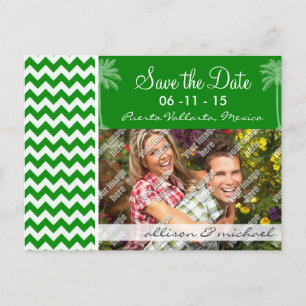 Green Chevron Stripes; Summer Palm Announcement Postcard