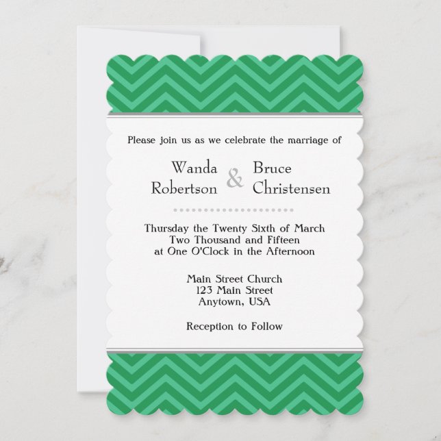 Green Chevron Wedding Invitation (Front)