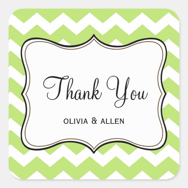Green chevron zigzag pattern thank you favour tag (Front)