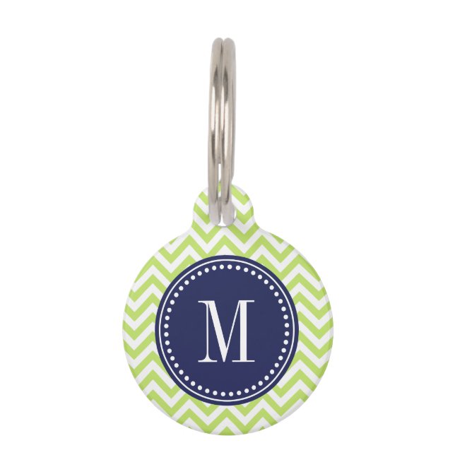Green Chevron Zigzag Personalised Monogram Pet Tag (Front)
