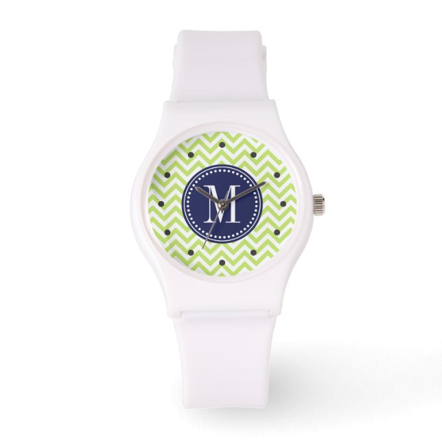 Green Chevron Zigzag Personalised Monogram Watch (Front)