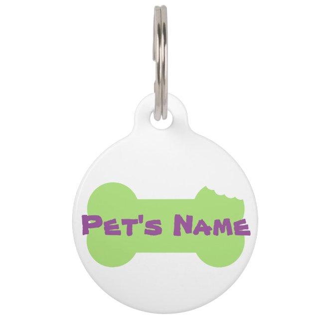 Green Chewed Bone Personalised Dog tag 2 (Front)